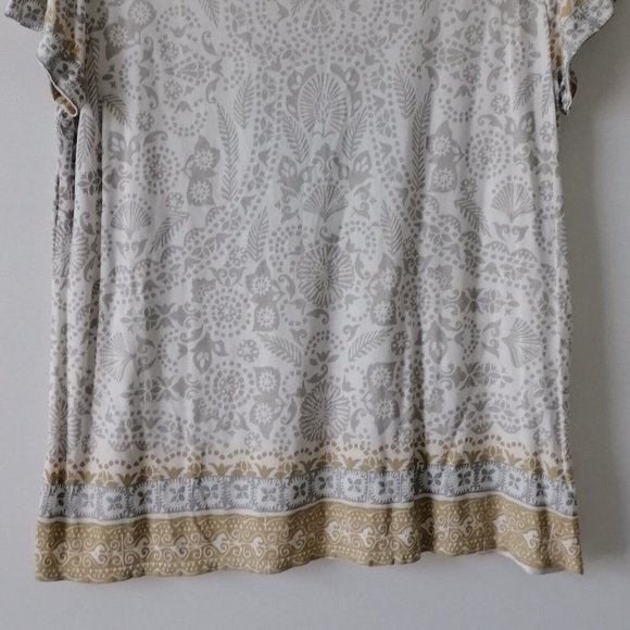 Sigrid Olsen Signature Womens Aqua Gray Round Neck Tribal Print Top Size XL - Picture 3 of 7